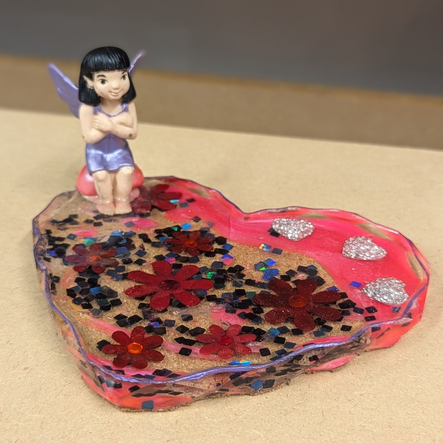 Pink fairy heart resin coaster