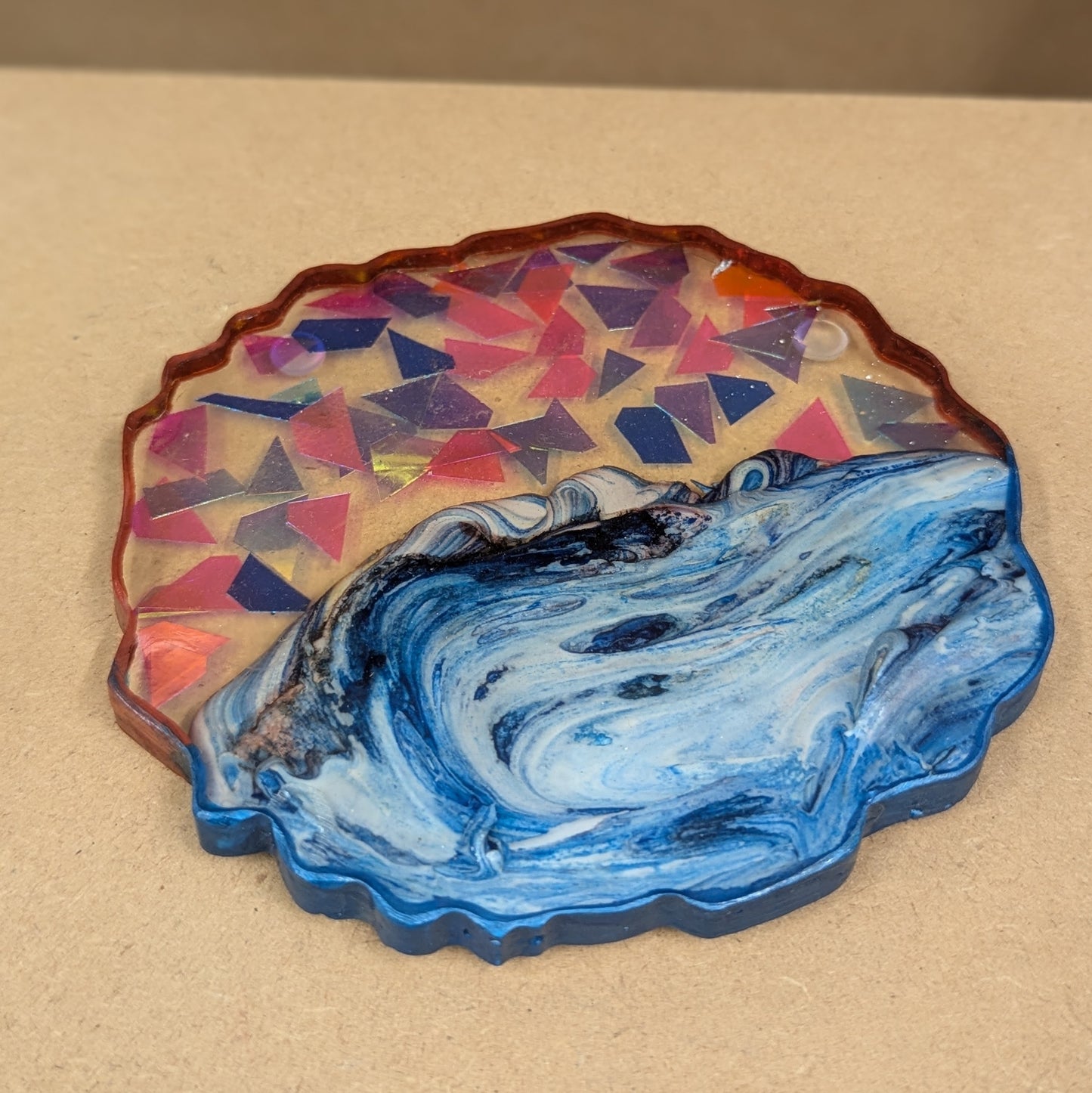 geometric sea inspired resin coaster