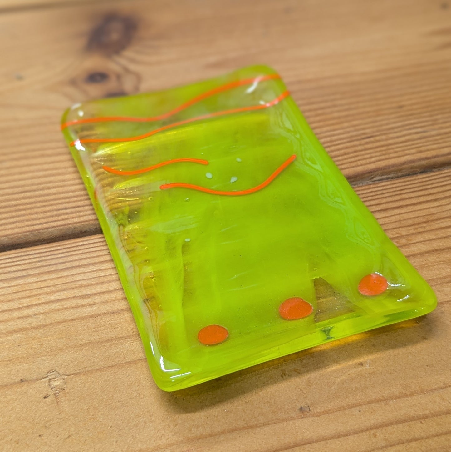 Funky green fused glass soap dish