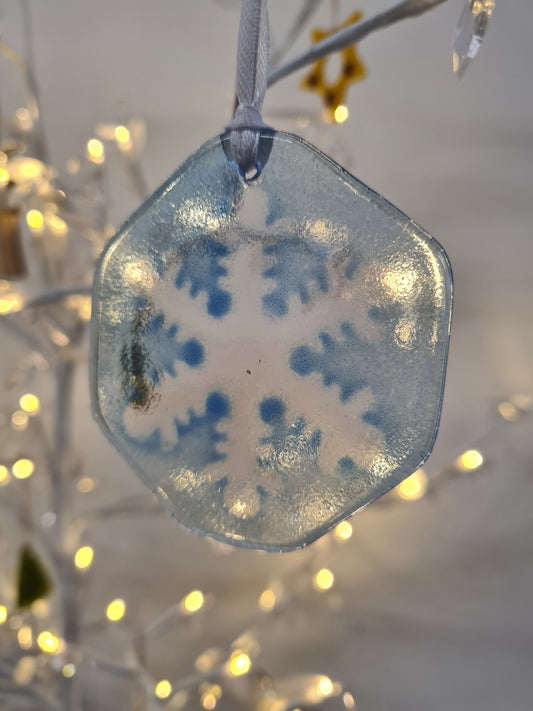 Blue Whimsical Hanging Ghost Snowflake Ornament