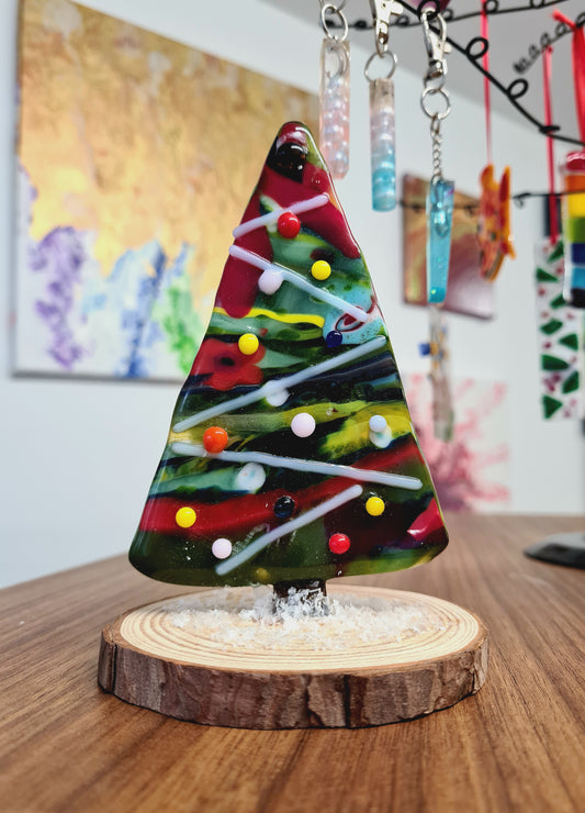 Colourful Christmas Tree Ornament on Wood Slice