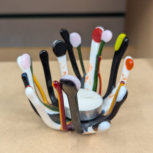 Reversed drip fused glass candle holder