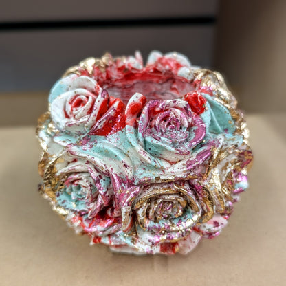 Rainbow rose jesmonite candle holder