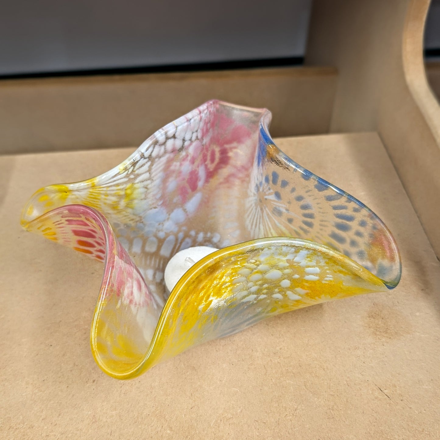 Colourful stencil fused glass candle holder