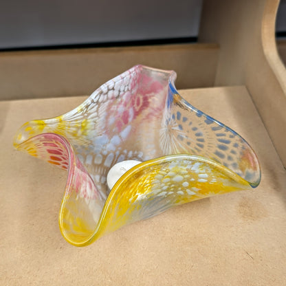 Colourful stencil fused glass candle holder