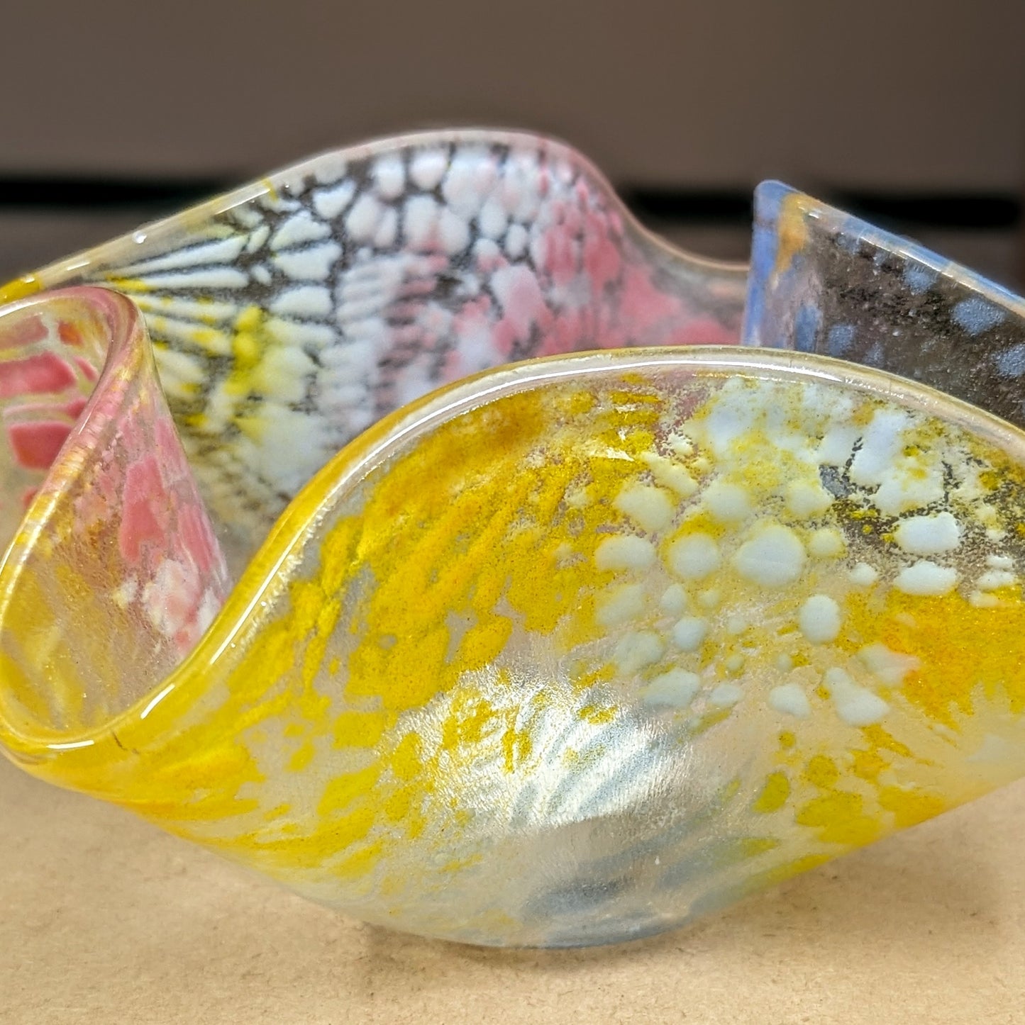 Colourful stencil fused glass candle holder