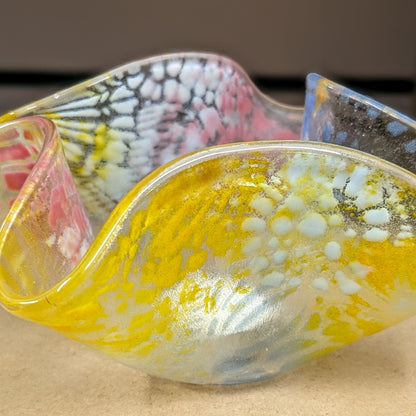 Colourful stencil fused glass candle holder