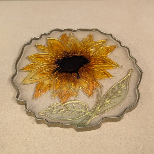 Hand drawn sunflower resin coaster