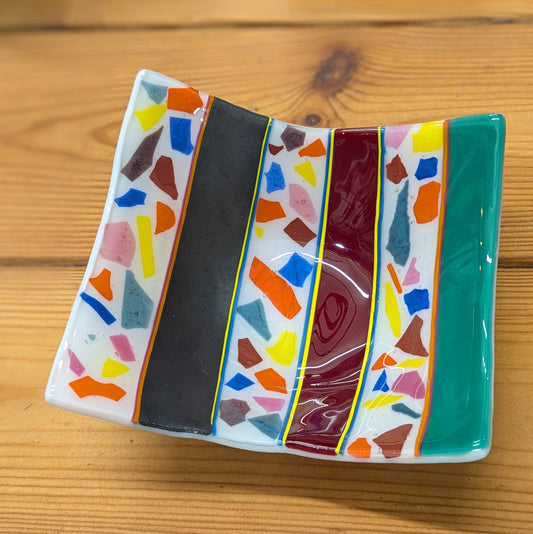 Abstract geometric deep fused glass bowl