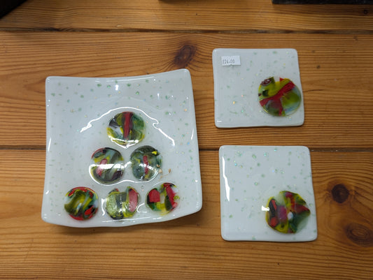 Abstract Christmas tree deep plate and coaster set