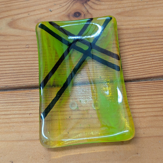 Double cross green fused glass soap dish