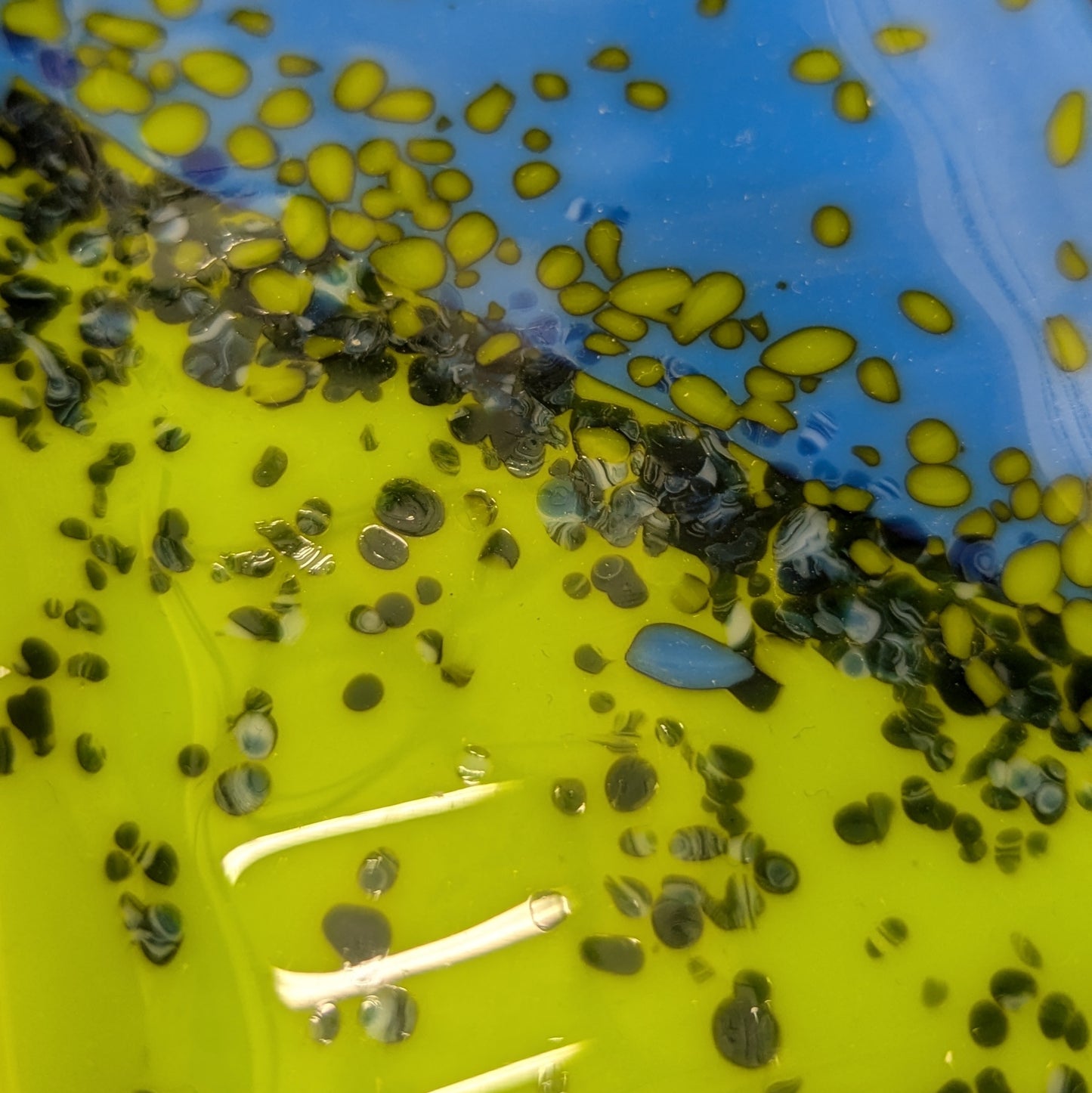 BlueGreen speckled clash fused glass soap dish