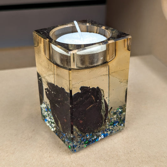 Red rose encased resin candle holder
