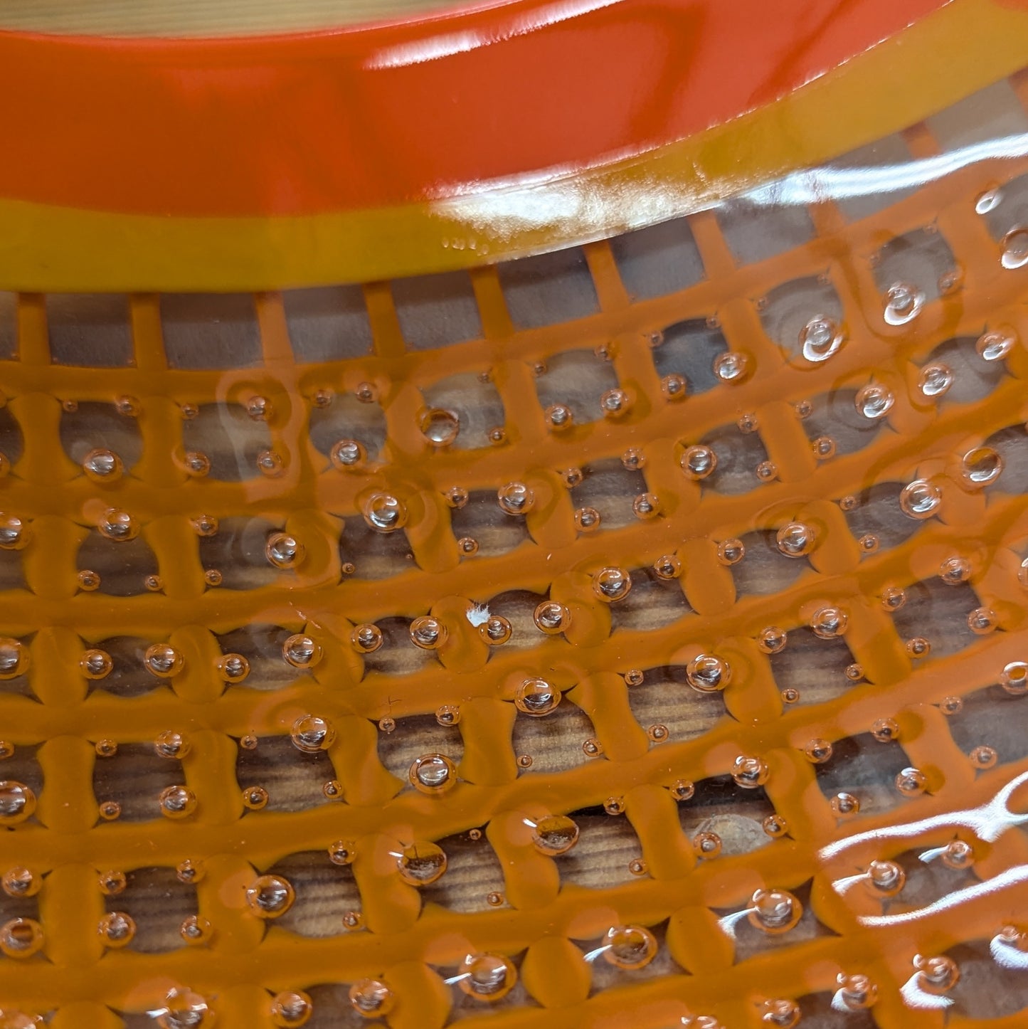 Orange cross hatch fused glass bubble bowl