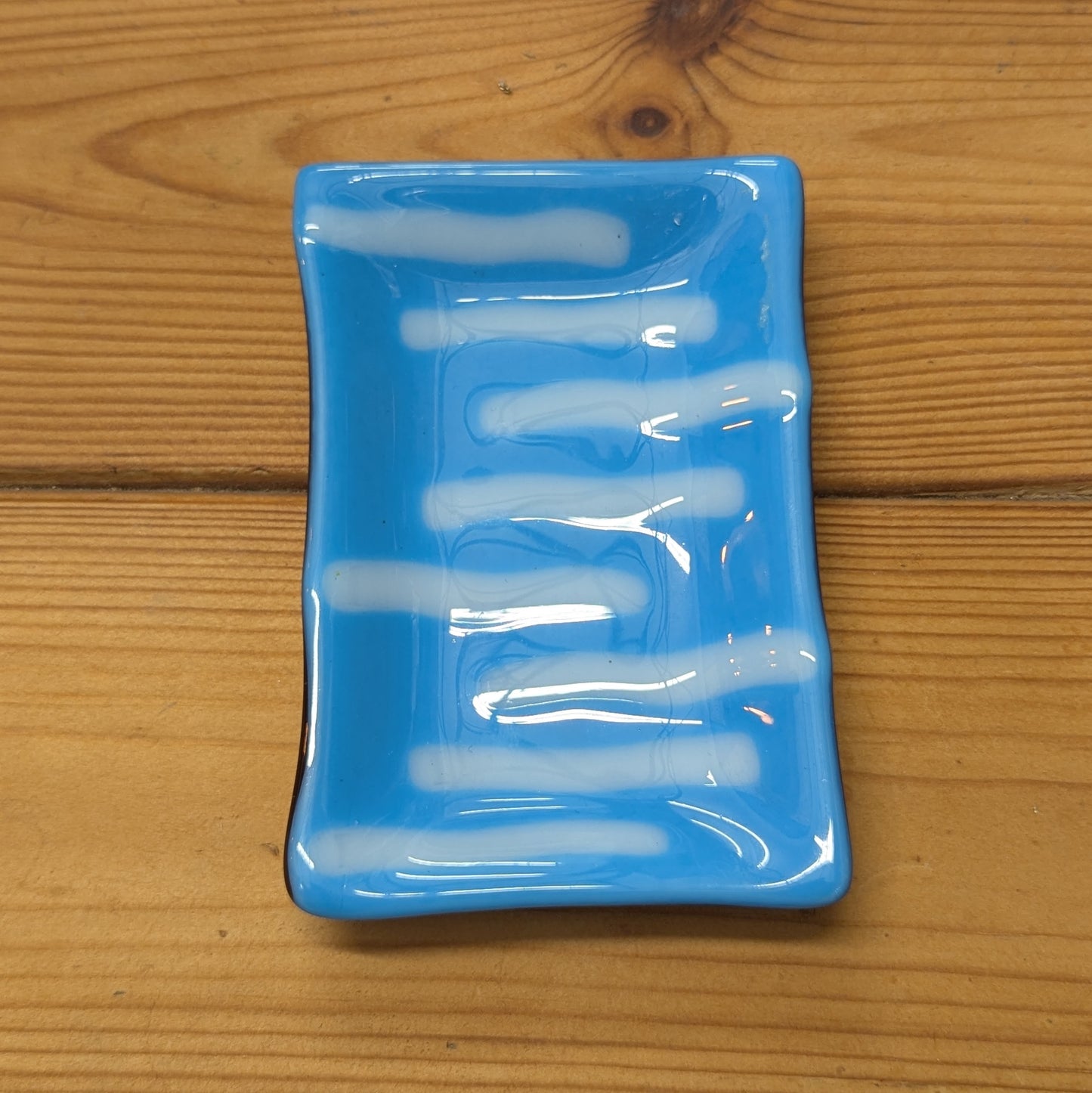 Cloud stack blue fused glass soap dish