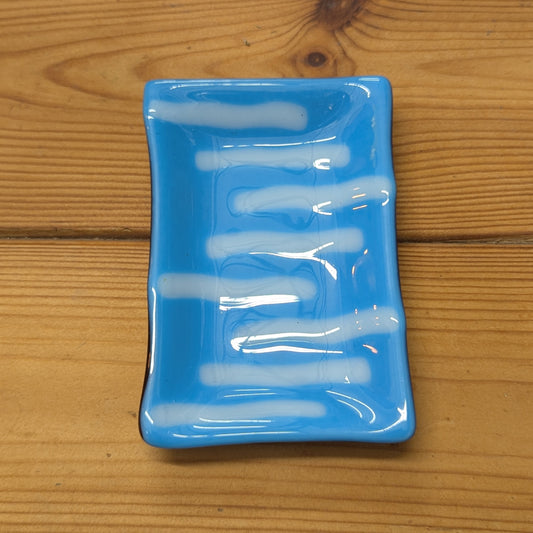 Cloud stack blue fused glass soap dish