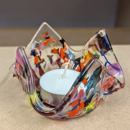Colour splash fused glass candle holder